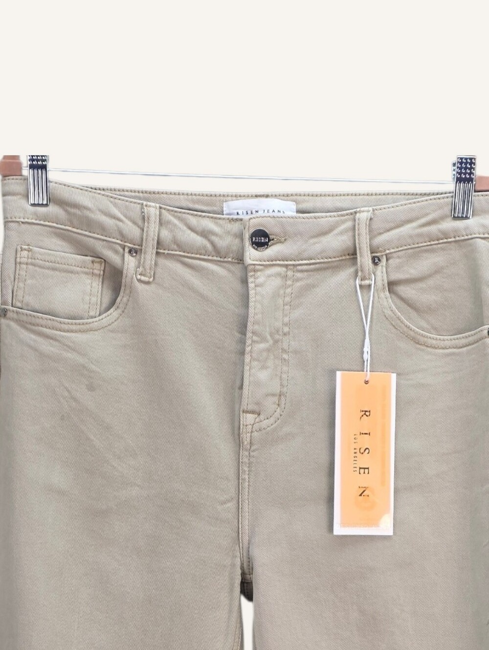 Risen Jeans High Rise Distressed Wide Leg Tan Jeans Size 15/32 NWT - Picture 5 of 10